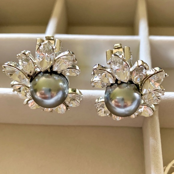 Tory Burch Pearl Silver Crystal SE Floral Earrings - Picture 4 of 8